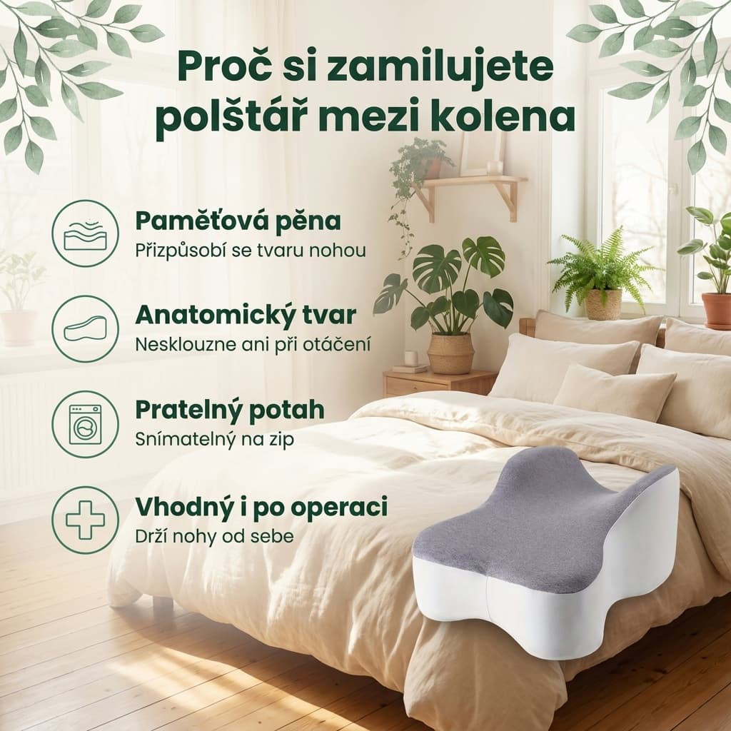 Polštář mezi kolena z paměťové pěny s pratelným snímatelným potahem